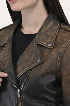 Best Sale Frye Authentic Soft Lamb Crackle Leather Biker Jacket Brown