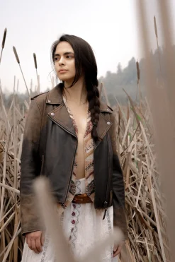 Best Sale Frye Authentic Soft Lamb Crackle Leather Biker Jacket Brown