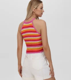 Flash Sale Frye Crochet Striped Halter Neck Tank Bleached Sand Combo