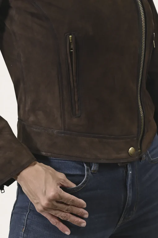 Store Frye Elegant Biker Leather Jacket Dark Brown