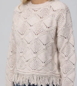 Cheap Frye Pointelle Fringe Pullover Oatmeal Heather