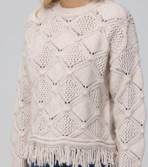 Cheap Frye Pointelle Fringe Pullover Oatmeal Heather