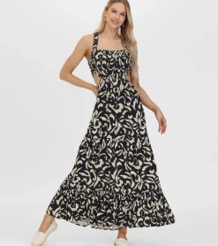 Best Frye Smocked Cut Out Maxi Dress Black Beauty Combo
