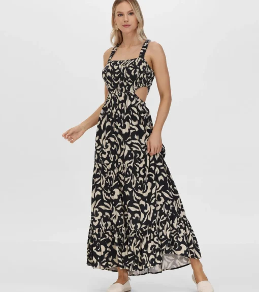 Best Frye Smocked Cut Out Maxi Dress Black Beauty Combo