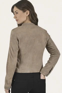 New Frye Versatile Biker-racer Leather Jacket Taupe