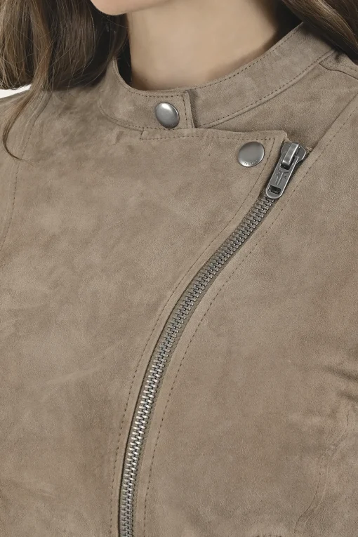 New Frye Versatile Biker-racer Leather Jacket Taupe