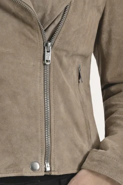 New Frye Versatile Biker-racer Leather Jacket Taupe