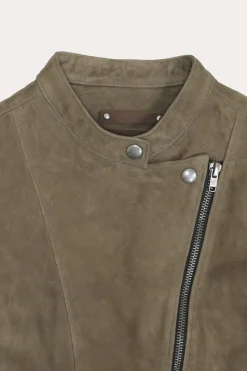 New Frye Versatile Biker-racer Leather Jacket Taupe