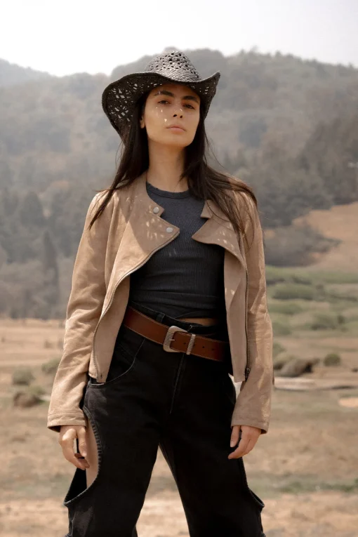 New Frye Versatile Biker-racer Leather Jacket Taupe