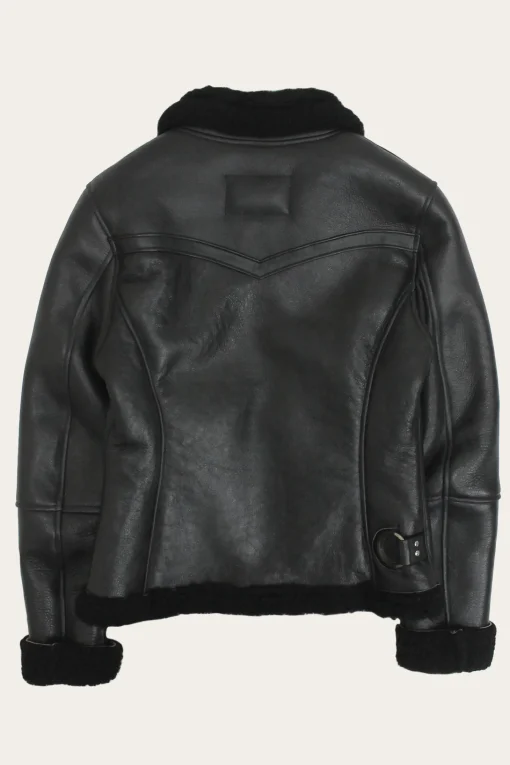 Online Frye Women's Leather Jacket With Sherling Collar And Cuffs Black