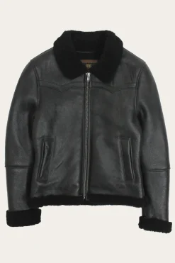 Online Frye Women's Leather Jacket With Sherling Collar And Cuffs Black